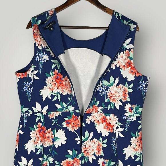 Lands' End Tank Dress Women Size 18 Blue Ponte Floral‎ Back Zip Stretch Pockets - Picture 5 of 13